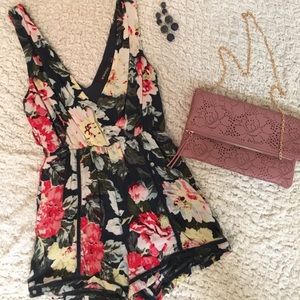 MINKPINK navy floral print romper